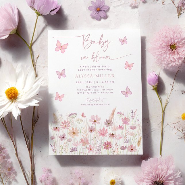 Butterfly Wildblommor Baby i Bloom Baby Shower Inbjudningar (Skapare uppladdad)