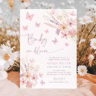 Butterfly Wildblommor Baby i Bloom Baby Shower Inbjudningar