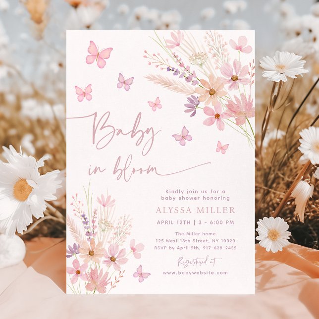 Butterfly Wildblommor Baby i Bloom Baby Shower Inbjudningar (Skapare uppladdad)