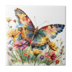 Butterfly & Wildblommor Ceramic Tile Kakelplatta