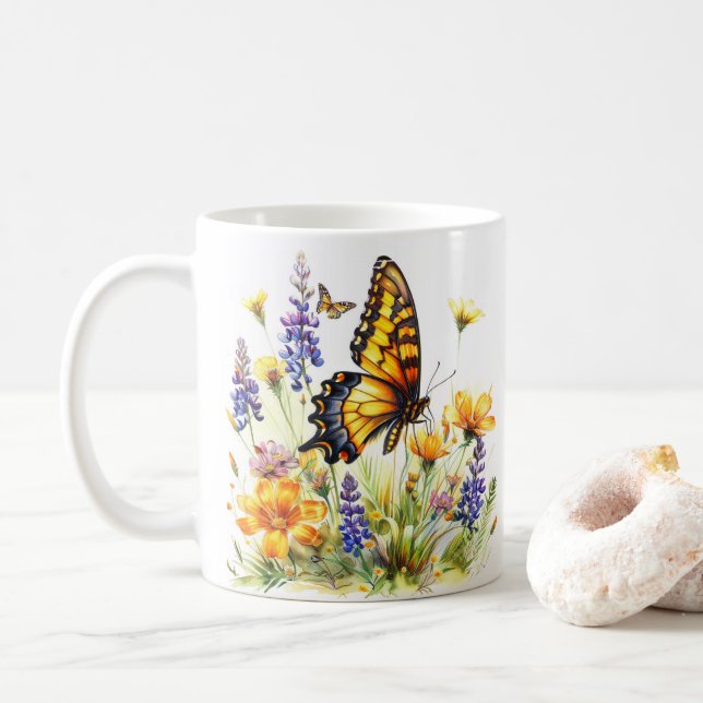 Butterfly & Wildblommor Coffee Mugg (Med munk)