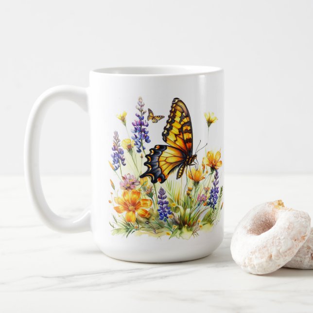 Butterfly & Wildblommor Coffee Mugg (Med munk)