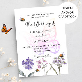 Butterfly wildblommor violett rosa bröllop inbjudningar