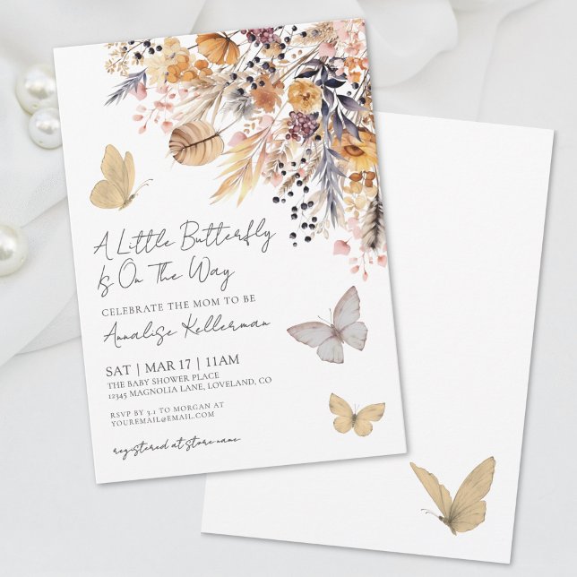 Butterfly Wildbloms Fall Baby Shower Inbjudningar (Butterfly Wildflower Fall Baby Shower Invitation)