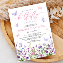 Butterfly Wildbloms Rosa och Lila Baby Shower
