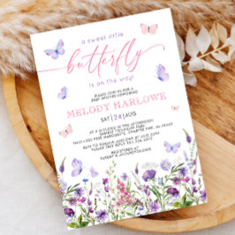 Butterfly Wildbloms Rosa och Lila Baby Shower Inbjudningar