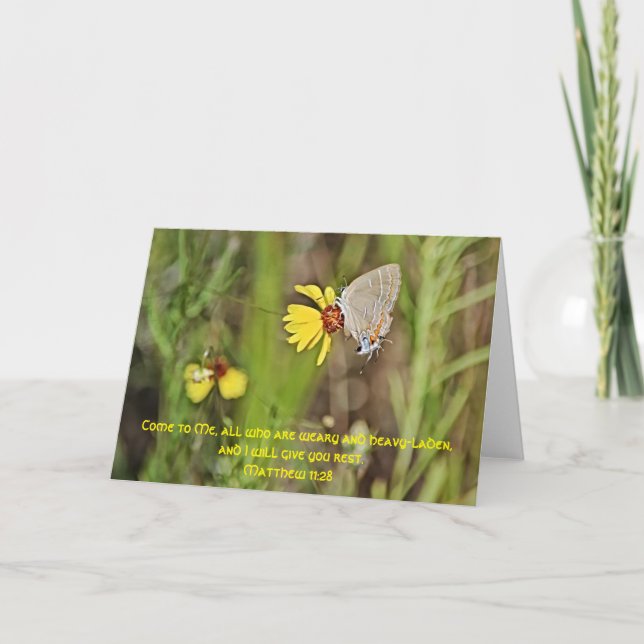 Butterfly Wildblomskript Card Matthew 11:28 Kort (Framsida)