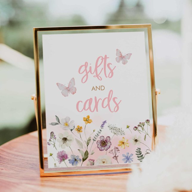 Butterfly Wildblomsterbabypresenter och -kort Poster (Butterfly and Wildflower gifts and cards baby shower sign)