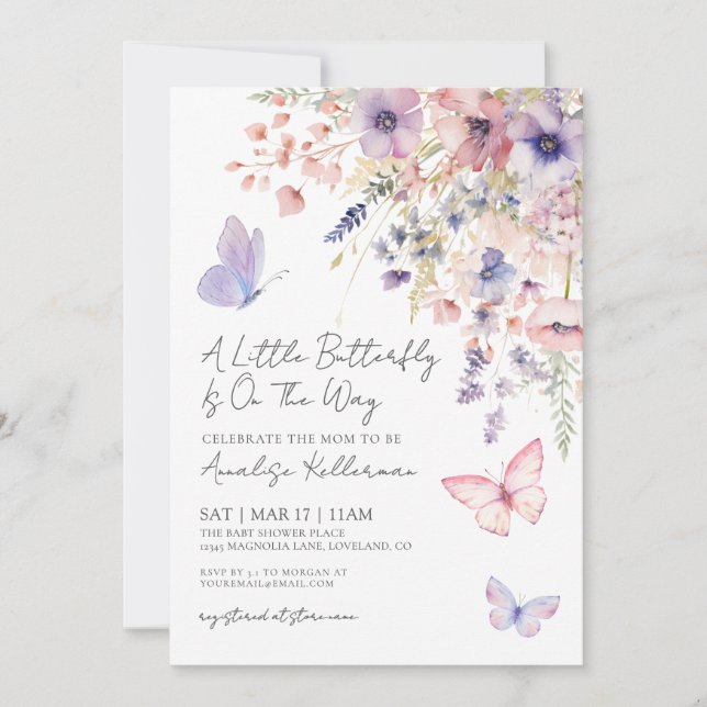 Butterfly Wildflower Baby Shower Inbjudningar (Framsida)