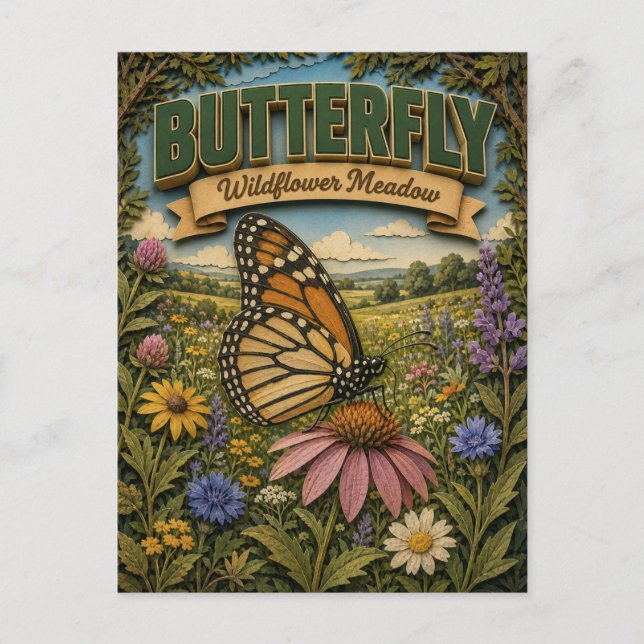 Butterfly Wildflower Meadow POPCUT Vykort (Framsida)