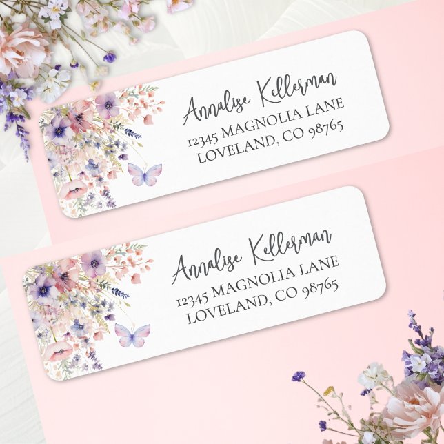 Butterfly Wildflower Return Address Returadress Etikett (Butterfly Wildflower Return Address Label )