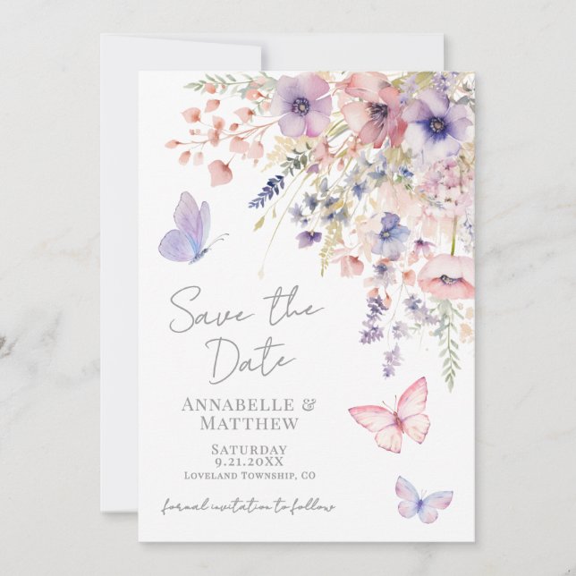 Butterfly Wildflower Wedding Spara Datumet (Framsida)