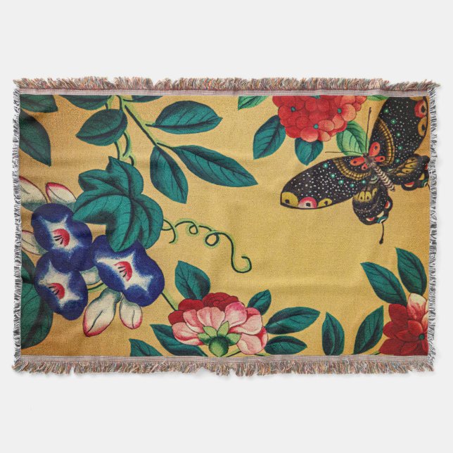 Butterfly with a bush woven jacquard blanket filt (Framsidan)
