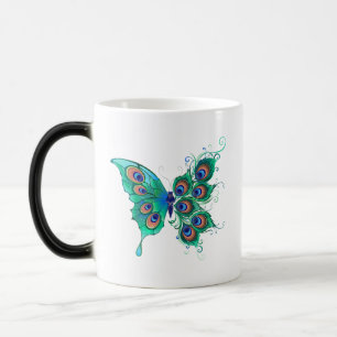 Butterfly with Green Peacock Feathers Magisk Mugg
