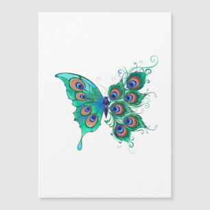 Butterfly with Green Peacock Feathers Magnetisk Inbjudningskort