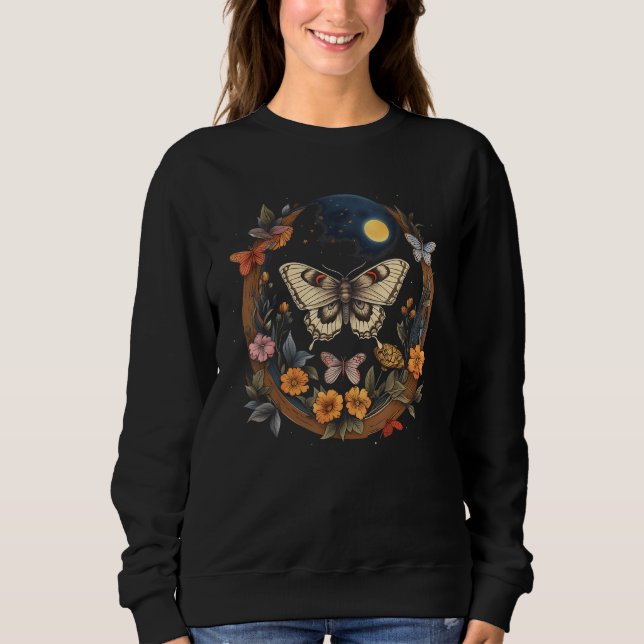 Butterfly With Moon Motifs Butterfly With Flower N T Shirt (Framsida)