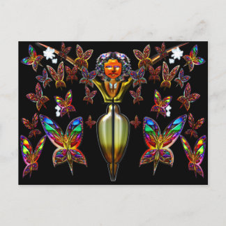 Butterfly Woman Flies vycard Vykort