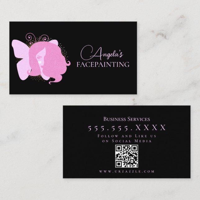 Butterfly Woman Makeup Facepainting QR-kod Visitkort (Fram/baksida)