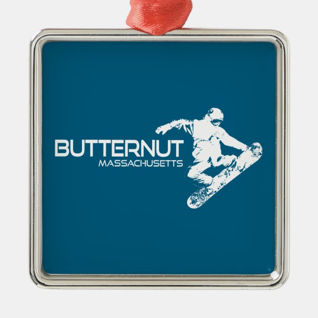 Butternut Massachusetts Ski Resort Snowboarder Julgransprydnad Metall (Framsidan)