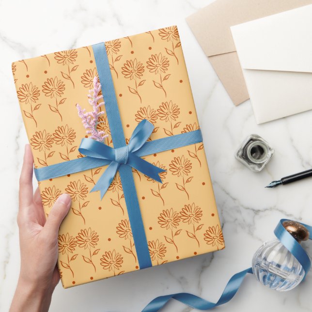 Butterscotch Färgad Solros Mönster Presentpapper (Gifting)