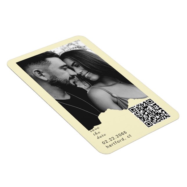 Buttery Yellow Couple Photo QR Code Wedding  Magnet (Högersidan)