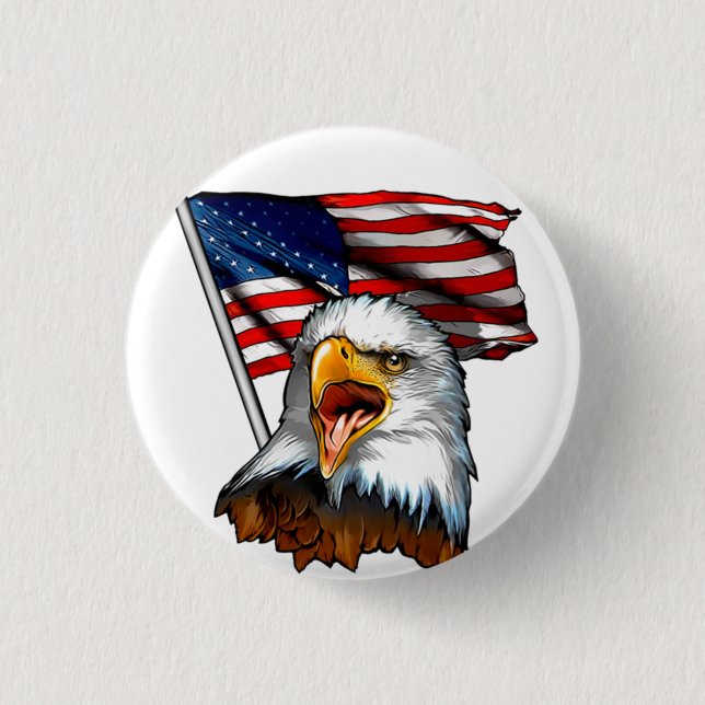Button ~ American Eagle and USA.A. Flagga Knapp (Framsida)