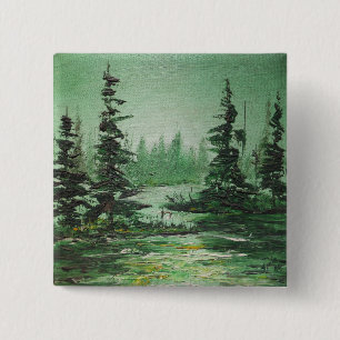 Button Ann Hayes Painting Grönt Forest Knapp