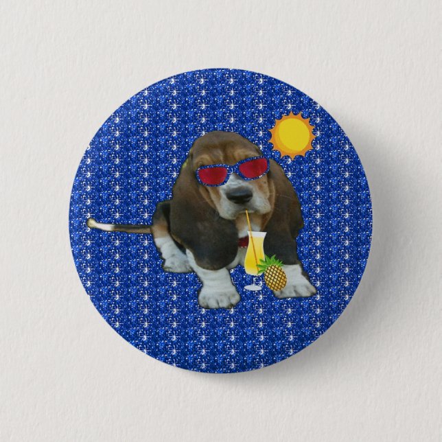 Button Baby Basset Hound Sheldon, sommartid Knapp (Framsida)