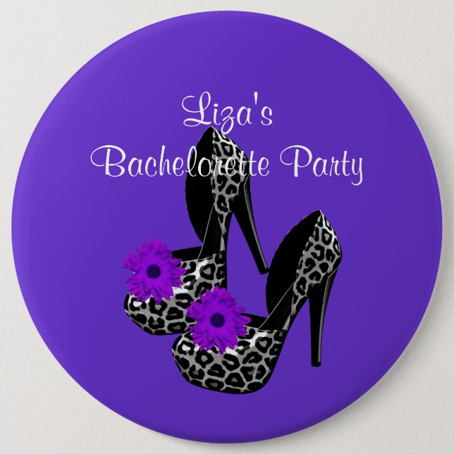 Button Bachelorette Party Lila leopard Shoe Knapp (Framsida)
