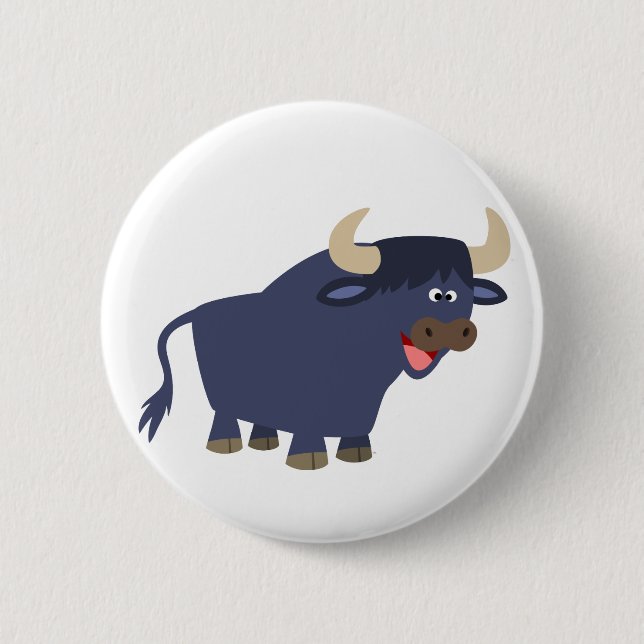 Button Badge Cute Friendly Tecknad Bull Knapp (Framsida)