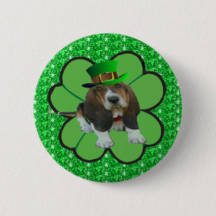 Button Basset Hound Lycklig St patrick's day Klöve Knapp