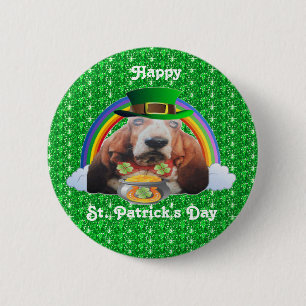 Button Basset Hound Lycklig St patrick's day Knapp