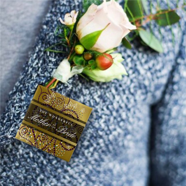 Button budens mamma Boho Spiral Bröllop Knapp (MOTHER OF THE BRIDE Purple Boho Dots Spirals Stylish Gold Wedding Pinback Button @ fat_fa_tin)