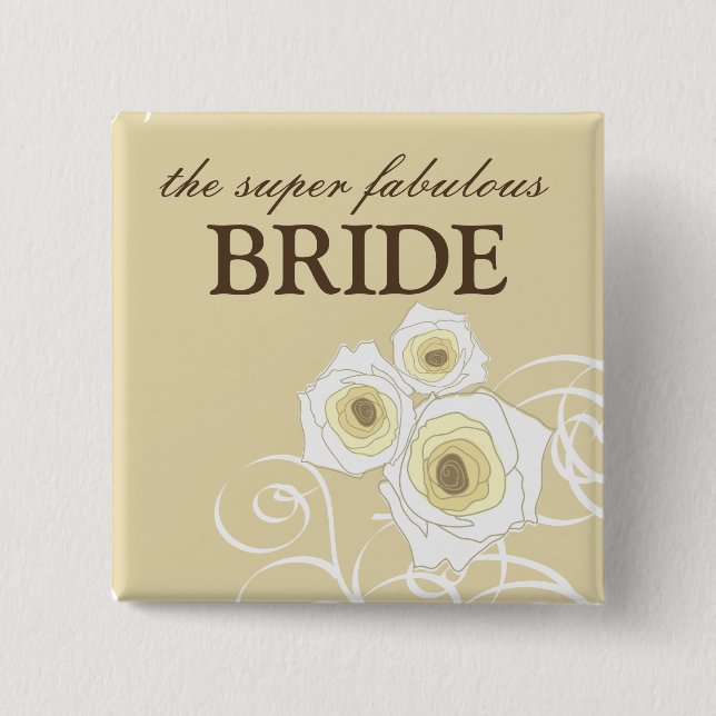 Button Cream Rosor och Swirls Bride Bröllop Knapp (Framsida)