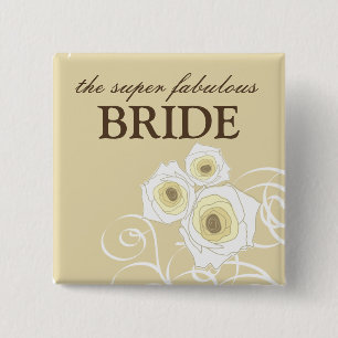 Button Cream Rosor och Swirls Bride Bröllop Knapp