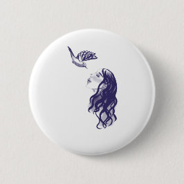 Button Fantasie - Frau und Vogel  Knapp