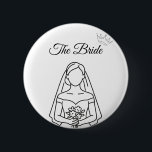 Button for The Bride Knapp<br><div class="desc">Button for The Bride
Celebrate the bride in style with this elegant button with art design! perfect for bachelor parties,  wedding mornings or gifts for the bride!

Pair it with matching "Groom" Button for the perfect couple look _ available in our store!

https://www.zazzle.com/the_groom_minimalist_wedding_t_shirt-256039515314262751</div>