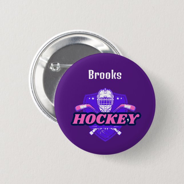 Button Hockey Gear - Personlig -Add Namn # Knapp (Framsida & baksida)
