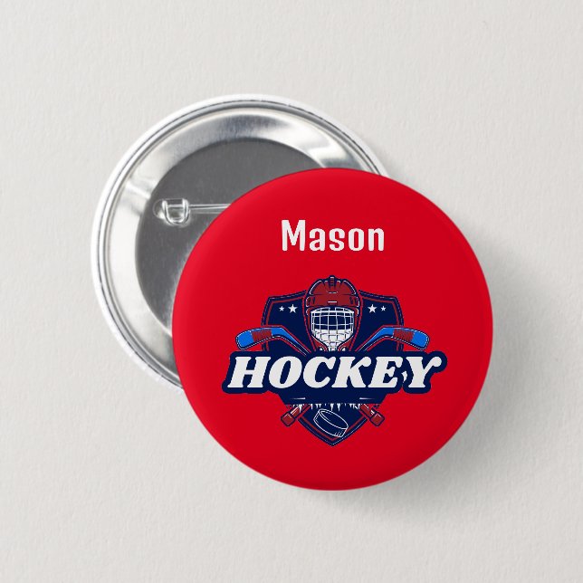 Button Hockey Gear - Personlig -Add Namn # Knapp (Framsida & baksida)