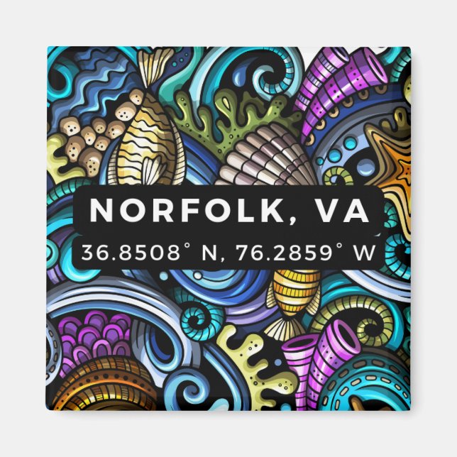 Button Magnet - Koordinates of Norfolk, VA (Framsidan)