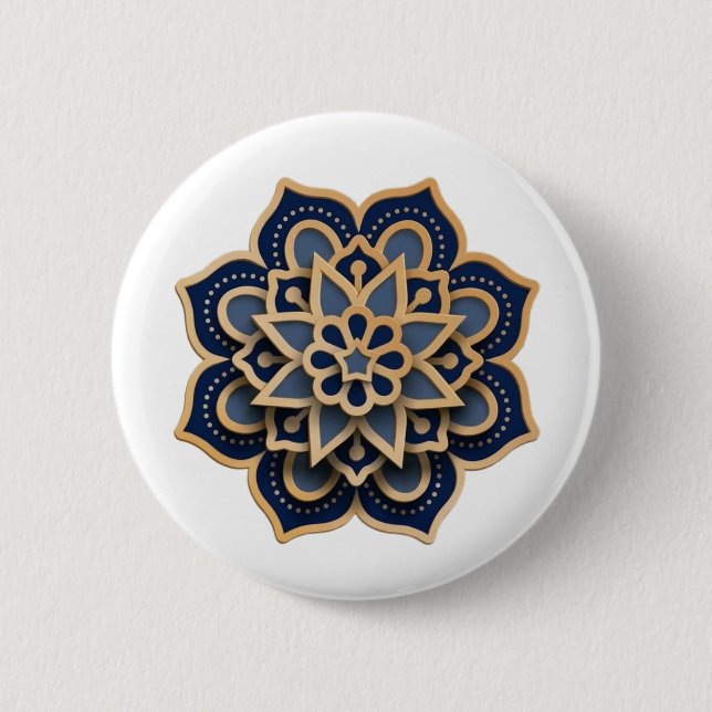 Button-Mandala Design Sewing Button - Navy Blue &  Knapp (Framsida)