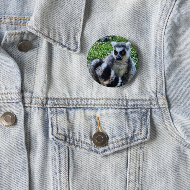 Button met ringstaartmaki – unieke dierenprint knapp (In Situ)