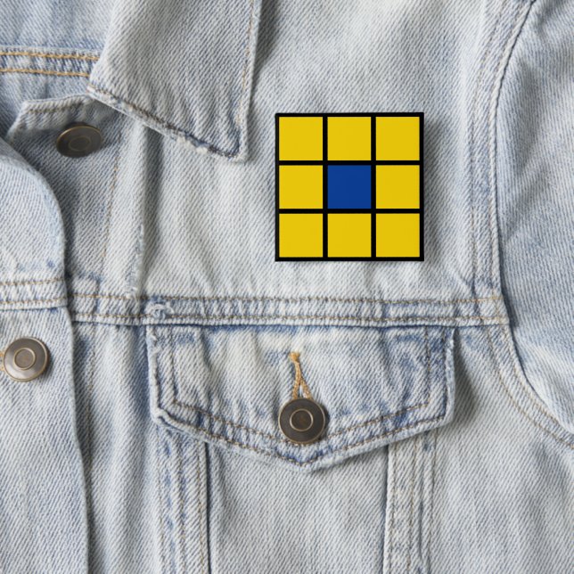 Button Quadrate Blume Gelb Blau Knapp (In Situ)