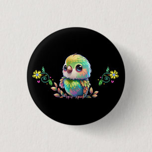 Button Rainbow Bird & Flowers Knapp