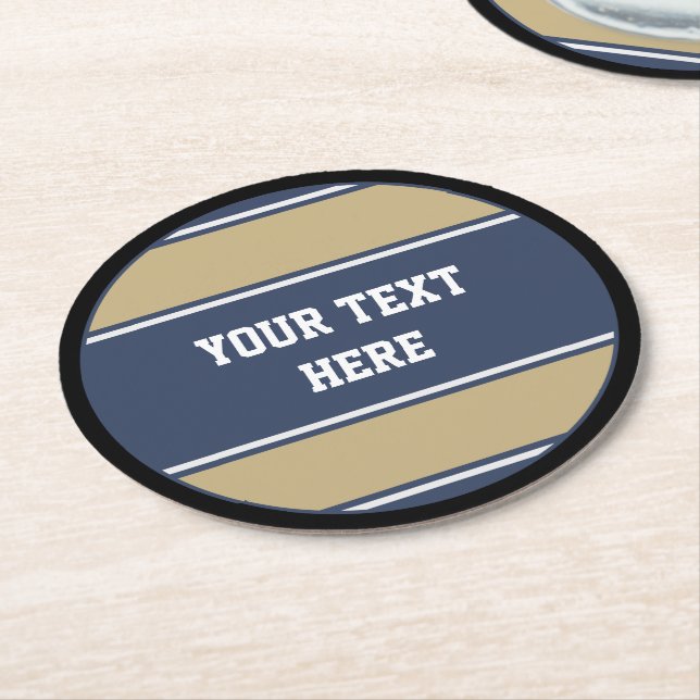 BUTTON ROUND rand blue beige grått + din text Underlägg Papper Rund (Vinklad)