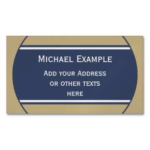 BUTTON ROUND rand blue beige grått + din text Visitkortmagnet
