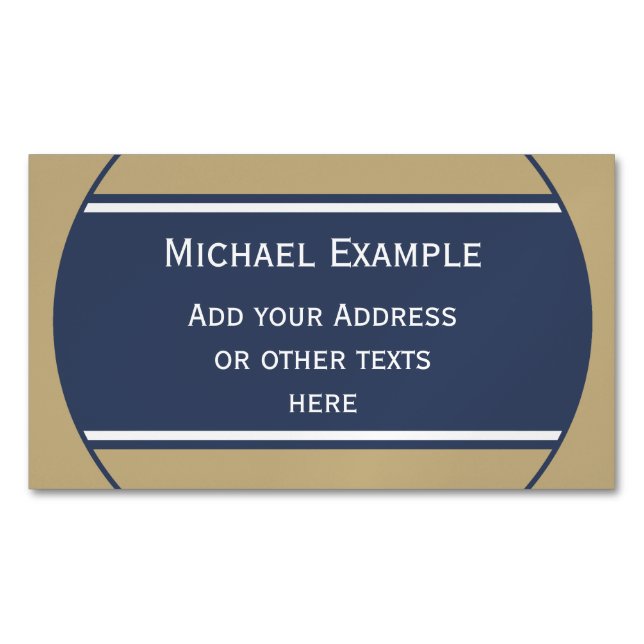 BUTTON ROUND rand blue beige grått + din text Visitkortmagnet (Framsida)