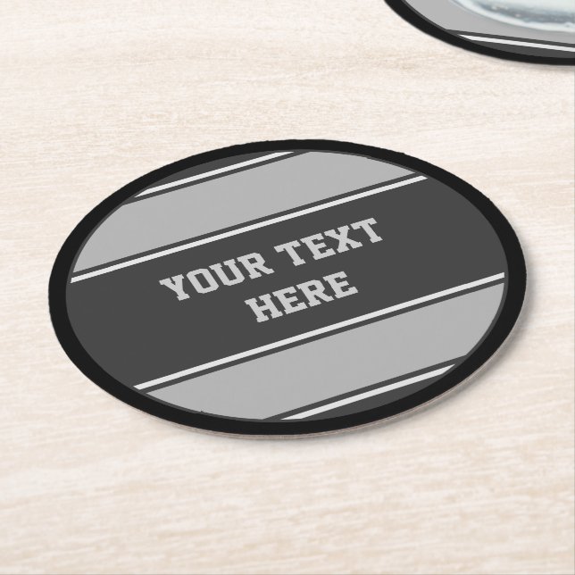 BUTTON ROUND rand grått + din text Underlägg Papper Rund (Vinklad)