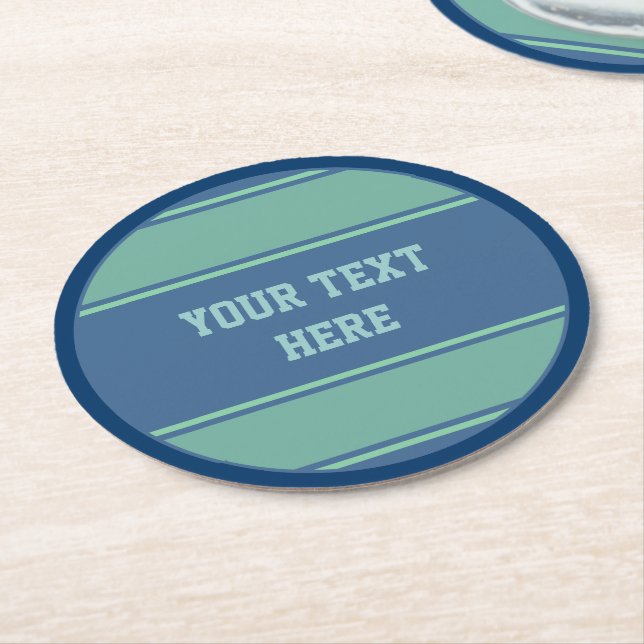 BUTTON ROUND rand Havsblå grönt + din text Underlägg Papper Rund (Vinklad)