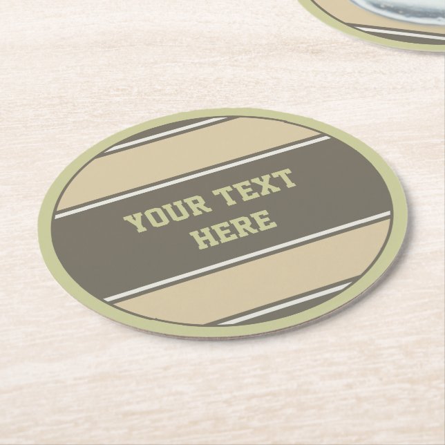 BUTTON ROUND rand Sand stone + din text Underlägg Papper Rund (Vinklad)